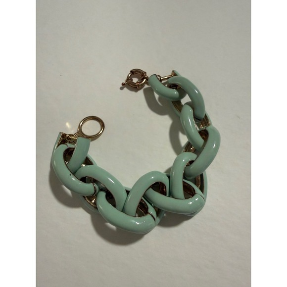 Unbranded Jewelry - Sage Green Enamel Chunky Chain Link Bracelet Gold Tone 7.5 Inch Statement
